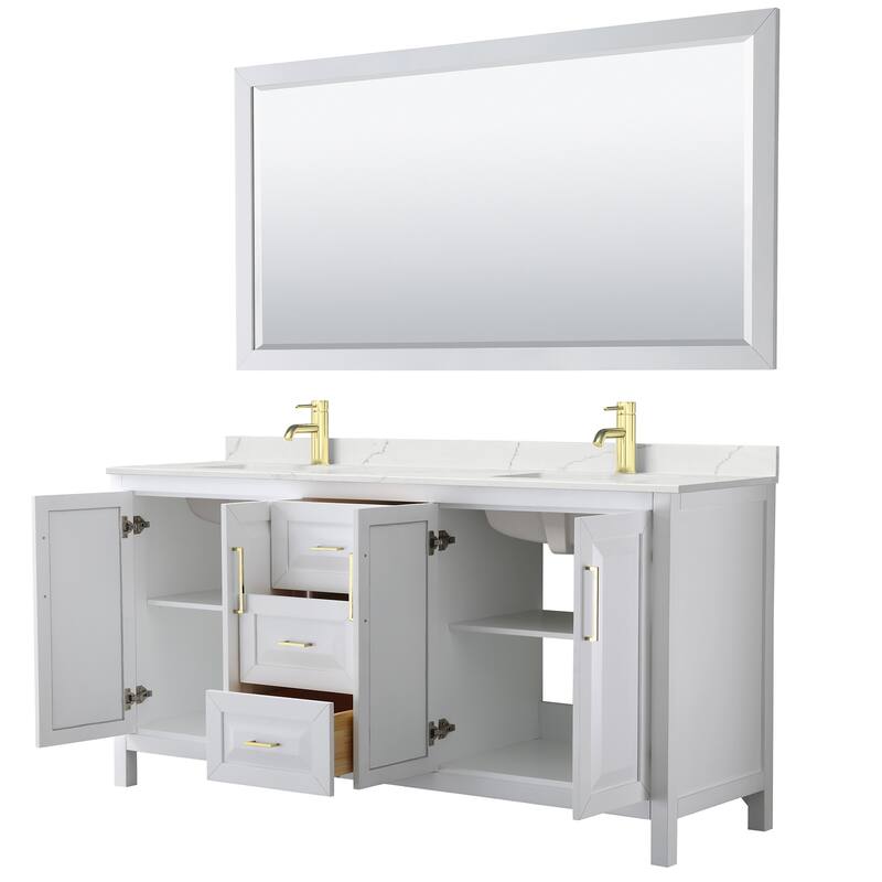 Daria 72-inch Double Vanity, Single Hole Quartz Top, 70-inch Mirror