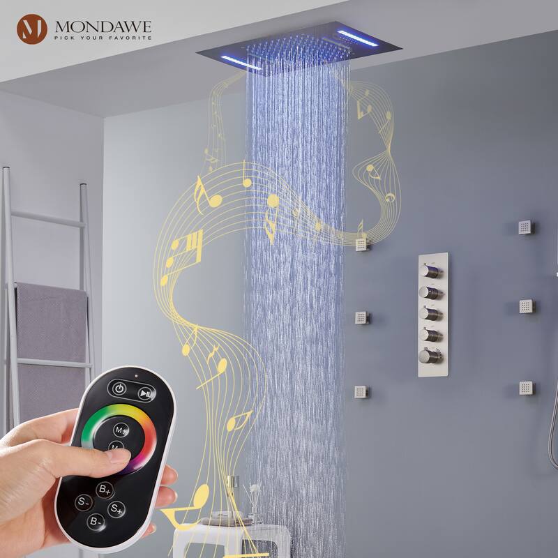 64 Colors LED Light and Music Ceiling Mounted Thermostatic Shower System