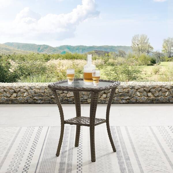 slide 2 of 15, Corvus Salerno Outdoor 22-inch Wicker Glass Table