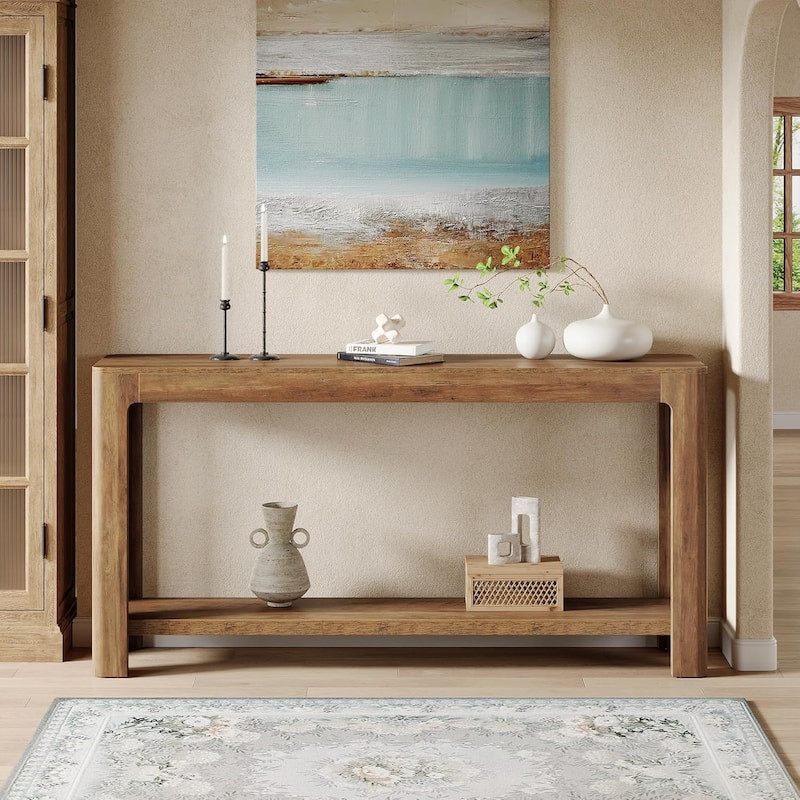 63 Inches Entryway Console Table, 2 Tiers Farmhouse Narrow Sofa Table