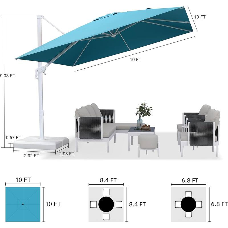 PURPLE LEAF White Square Cantilever Patio Umbrella With Base