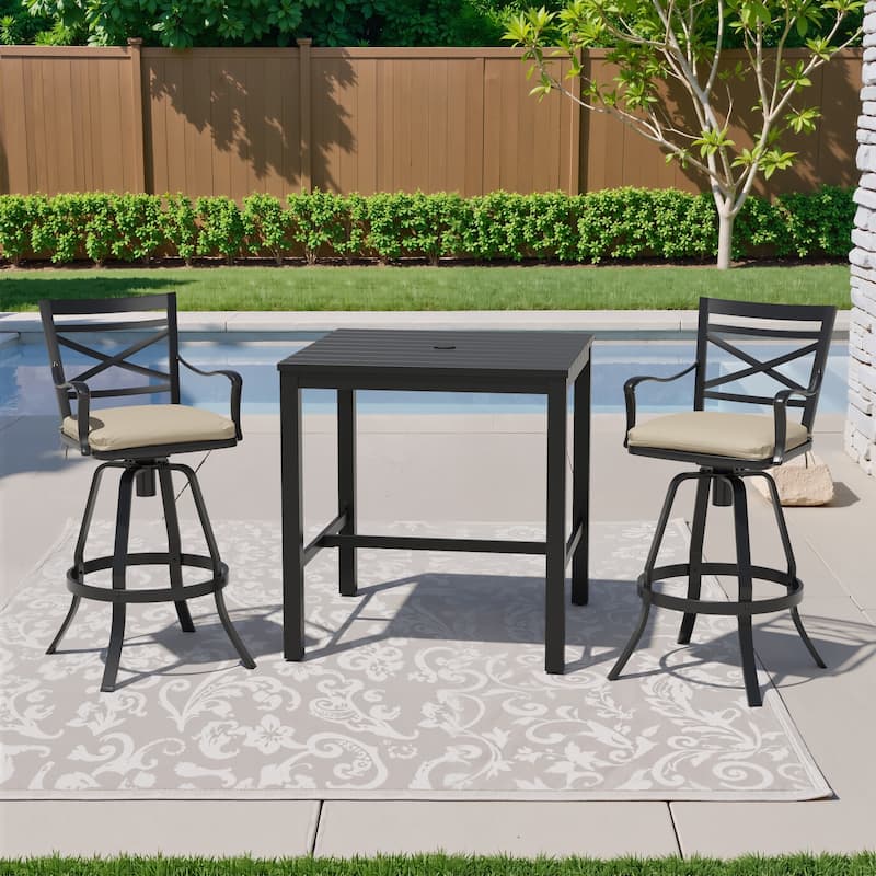 3/5-Piece Set Outdoor Patio Aluminum Sunbrella Swivel Bar Stools and Table - Canvas Antique Beige - Set of 3