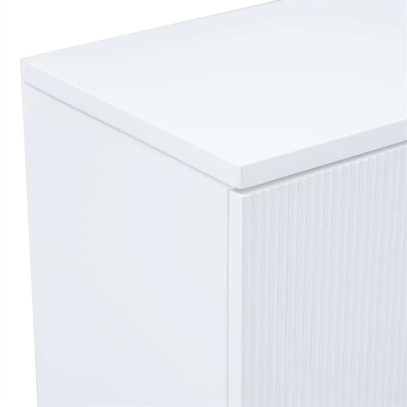 Wavy Design Sideboard with 4 Doors and Adjustable Shelves, Buffet Cabinet Accent Storage Cabinet with Vertical Stripes
