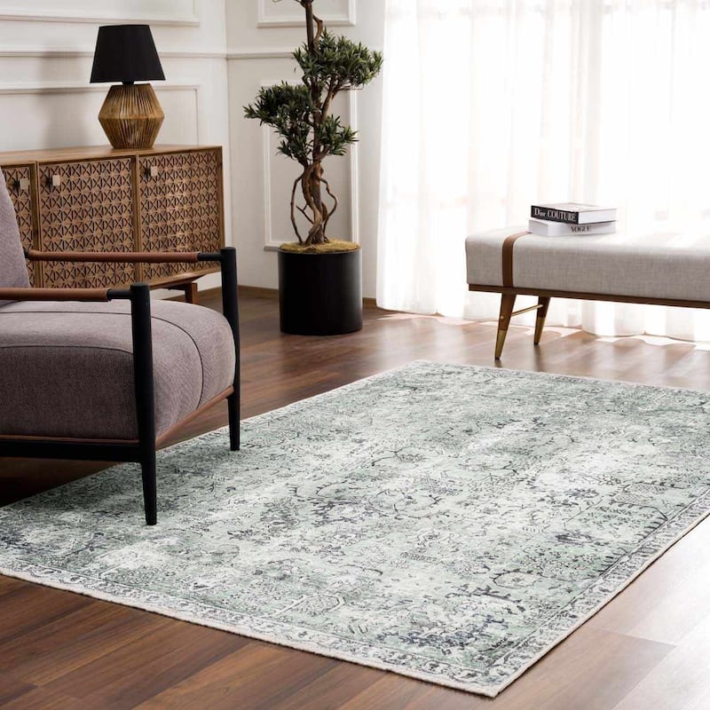 Hauteloom Caylin Living Room, Bedroom Machine Washable Area Rug - Cream, Dark Brown, Peach - 5' x 7'6"