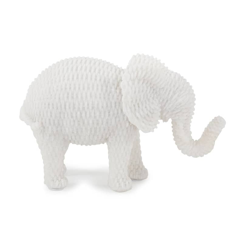 Allan Andrews White Resin Elephant Sculpture with Textured Rattan Pattern - 5.5"H x 8"D x 3"W