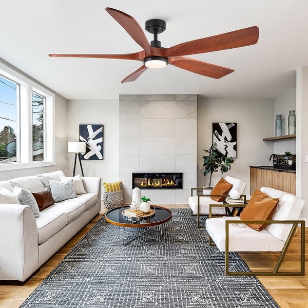 Shamshla 60 in. Indoor Farmhouse Brown Walnut Wood Ceiling Fan