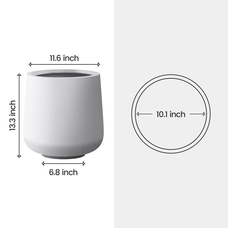 Plantara 13" H Round Solid White Concrete planter, Outdoor Modern Planter pot,Flower pot with Drainage Hole for Garden