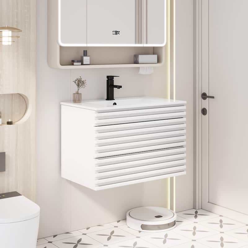 Bathroom Vanity with Drop-In Ceramic Sink Wall-Mounted Storage Cabinet