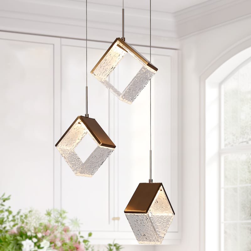 Modern Gold 3-Light LED Chandelier Cluster Kitchen Island Light for Dining Room - Dia. 16.9" x H 11.8"