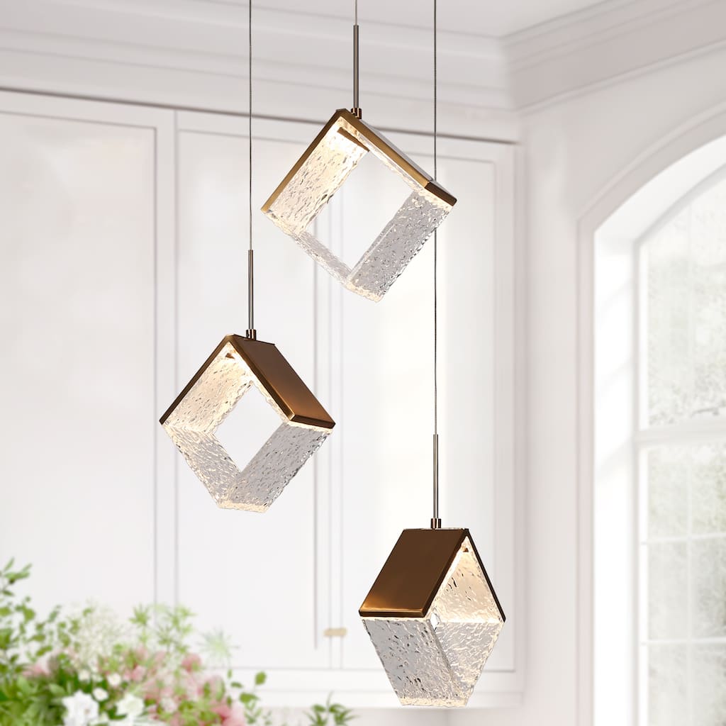 Modern Gold 3-Light LED Chandelier Cluster Kitchen Island Light for Dining Room - Dia. 16.9" x H 11.8"