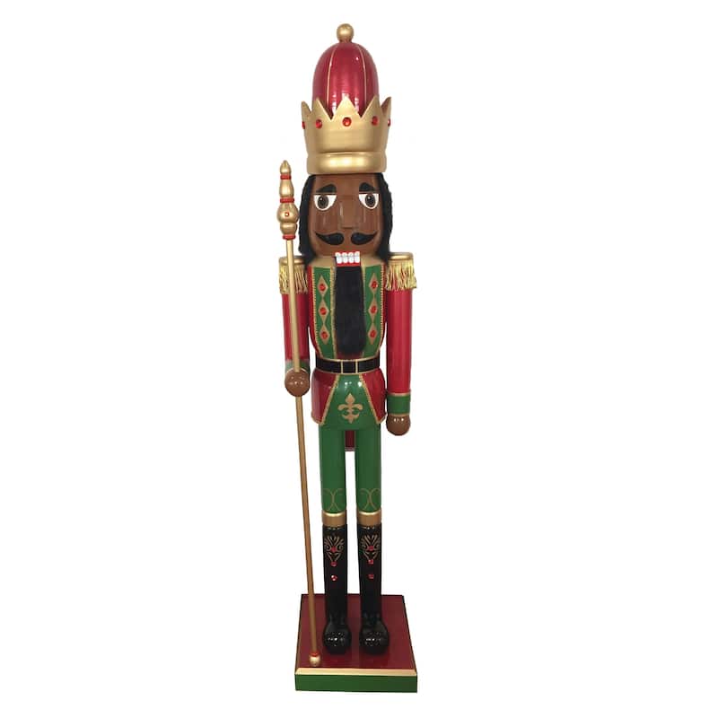 60 inch Black Bejeweled King Nutcracker - red