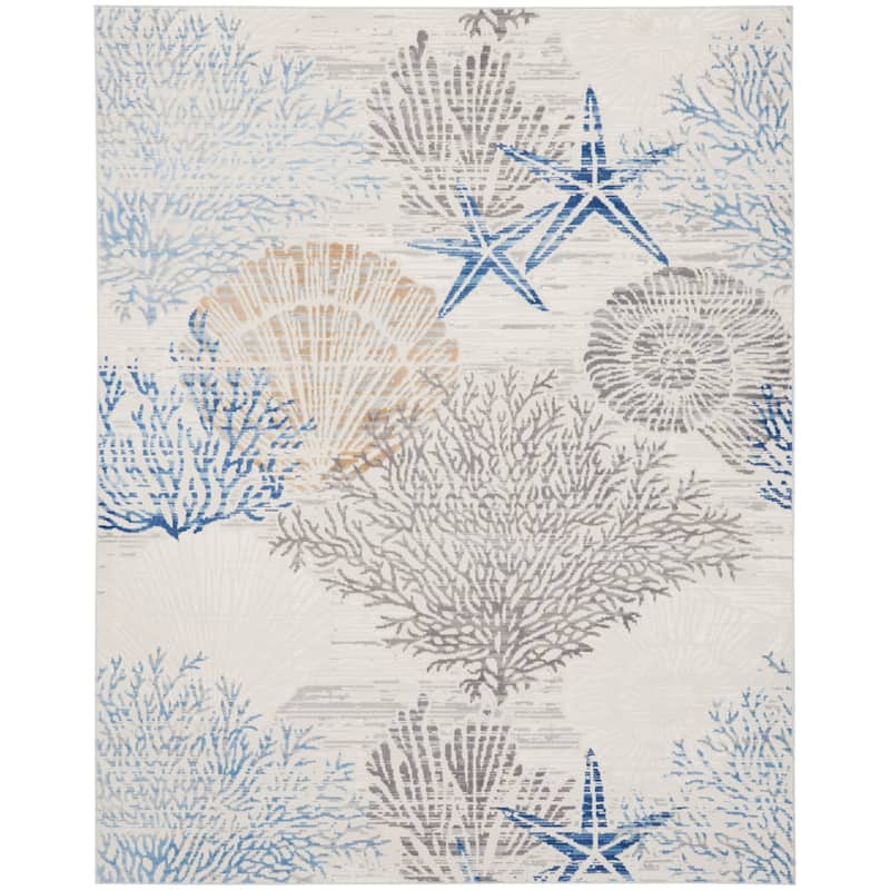 Nourison Seaside Indoor only Nature Area Rug - 7' 10" x 9' 10" - Ivory/Grey/Blue