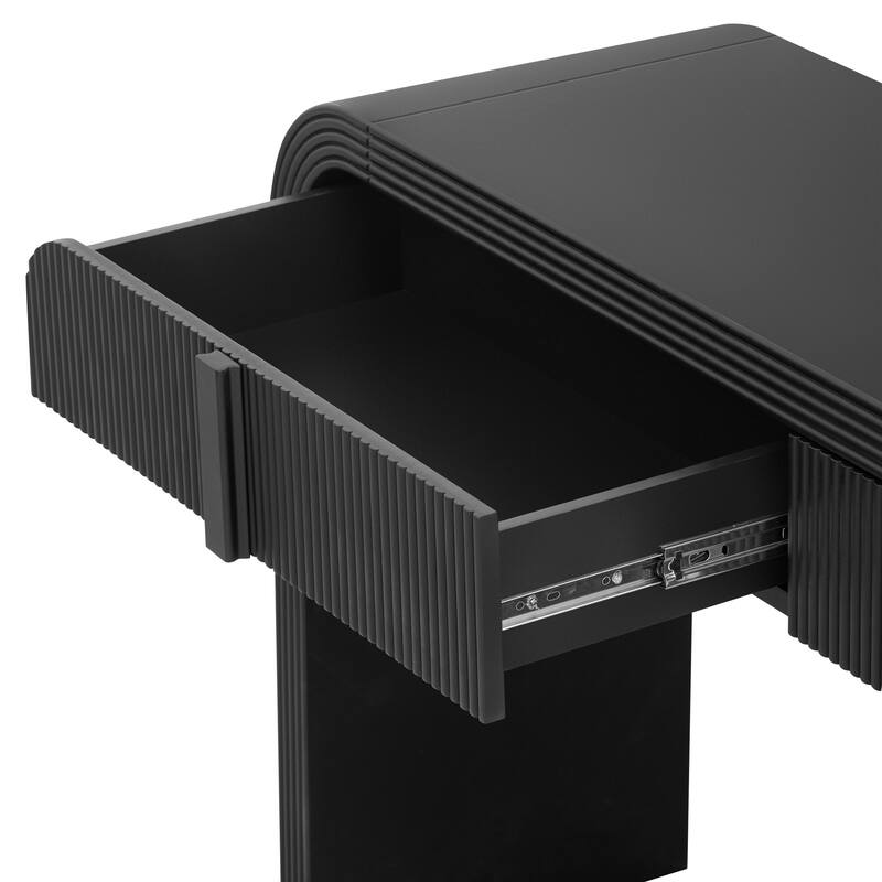 Homylin Modern Black Console Table with 2 Drawers, Glossy MDF Entryway Sofa Table for Living Room or Hallway