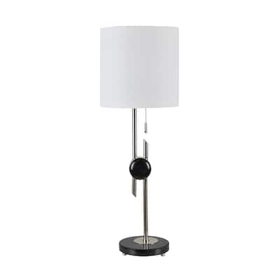 Metal Table Lamp with White Linen Shade - Black