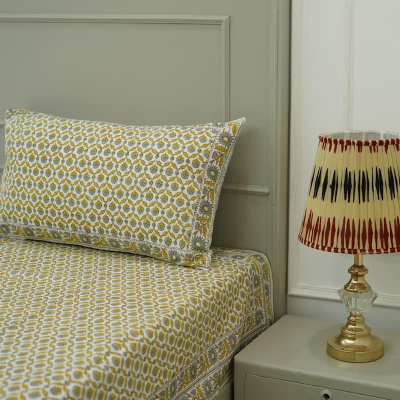 Fabdivine Cotton Hand Block Floral Flat Sheet Bed Room Home Décor Accent Gift