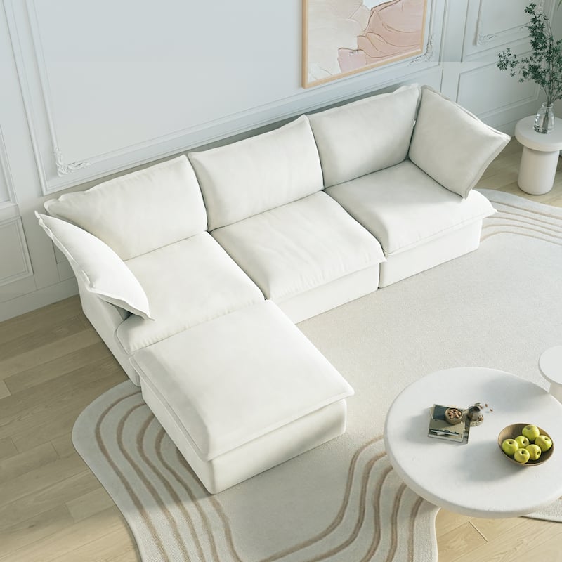 L-shaped Linen Upholstered Sectional Sofa with Ottoman for Living Room
