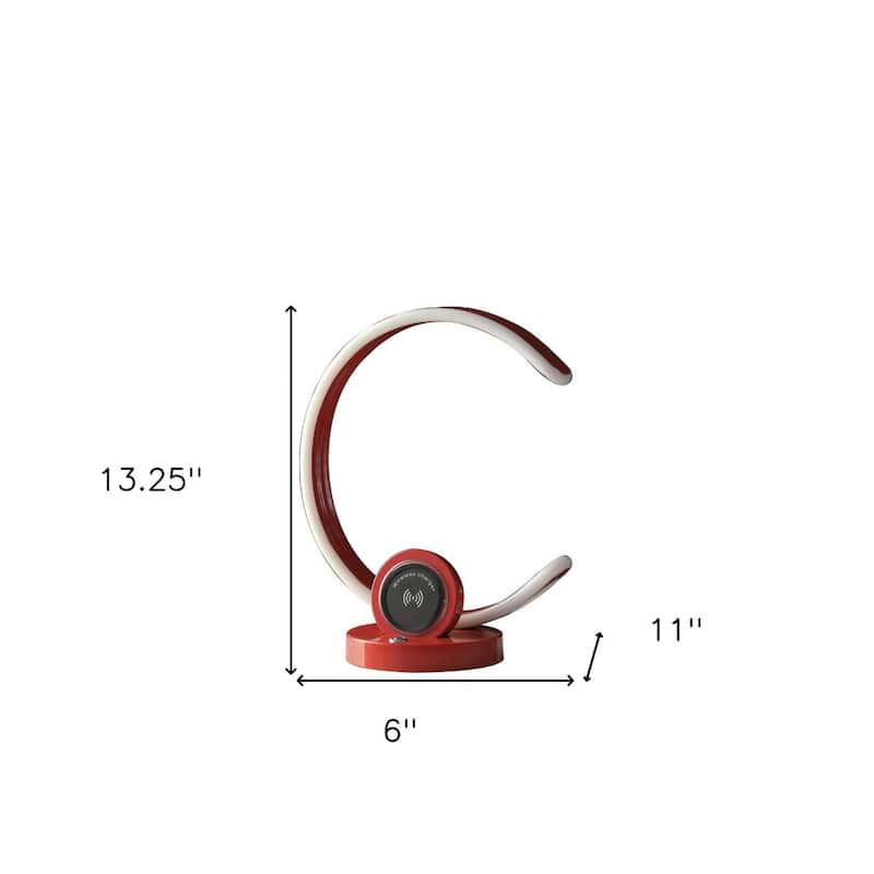 Red Metal LED Desk Lamp with USB Port, Wireless Charger and Dimmer - 11” x 6” x 13.25” (D x W x H)