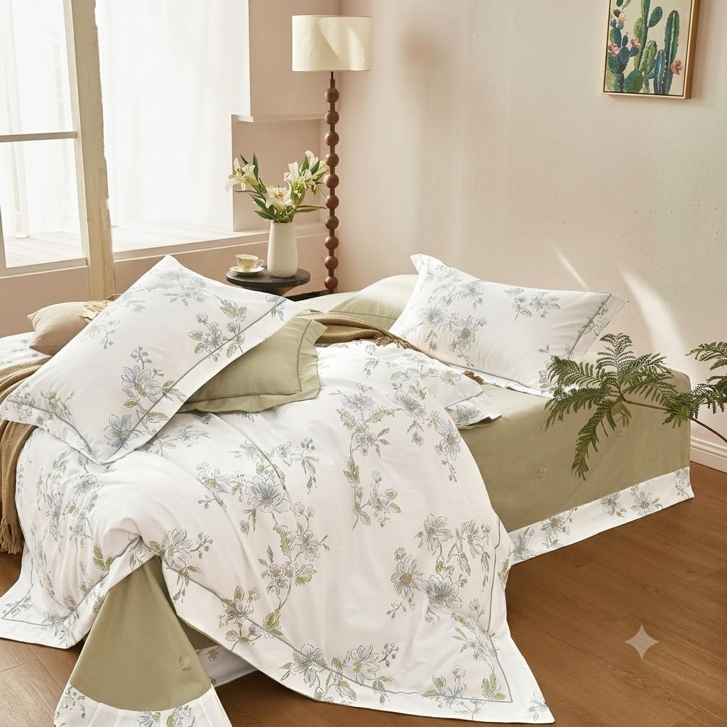Julie Ann White/Green 100% Cotton Comforter Set