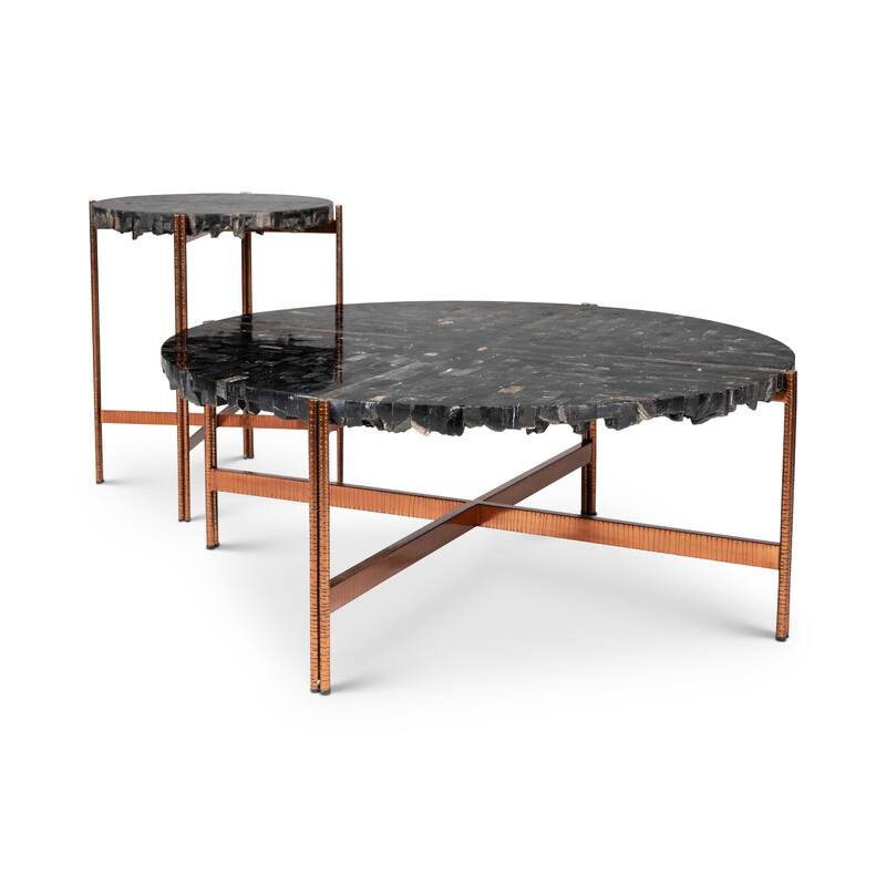 Relique - Jenna Coffee Table - Natural Dark Top - Copper Base