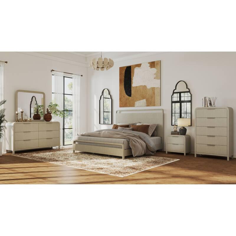 Roundhill Furniture Tavari 5-Piece Bedroom Set with Panel Bed, Dresser, Mirror, Nightstand, and Chest in Light Gray
