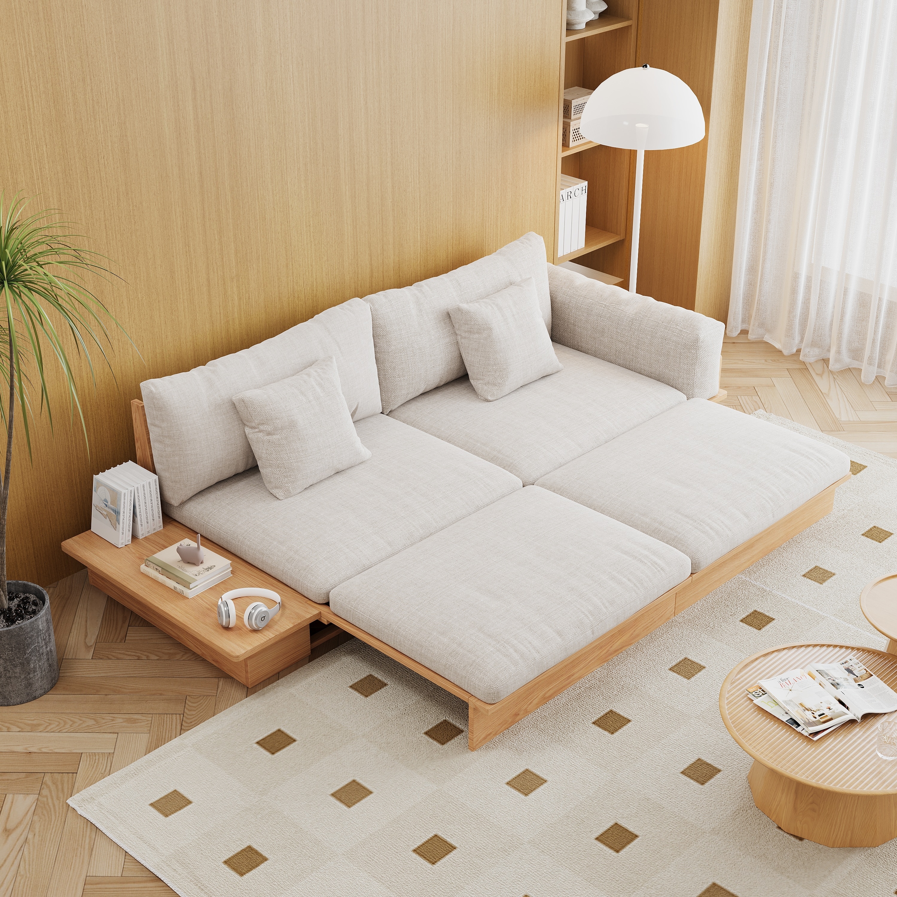 JASIWAY Modern Upholstered Cotton Linen Corduroy Sofa Bed,with Wooden frame