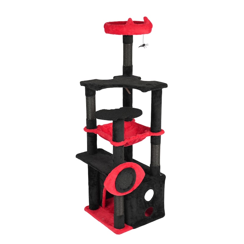 53" Gothic Cat Tree with Condo, Hammock, Perch & Scratching Post - 19.7" L × 16.5" W × 50.8" H