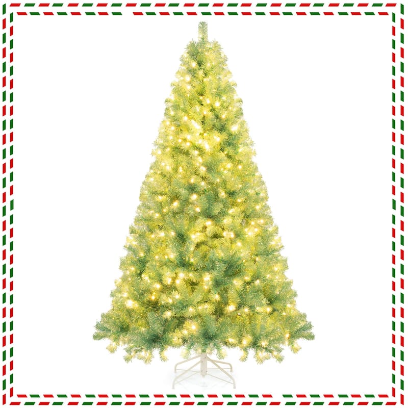 Costway 6.5 FT/7.5 FT Artificial Xmas Tree with 250/550 White LED - Fruit Green-7.5 FT - 7.5 Foot