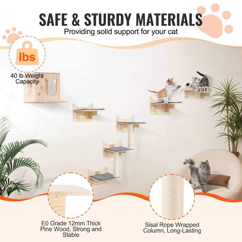 Wall Mounted Cat Shelves, Cat Wall Shelves and Perches with Jumping Boards, Hammock, Sofa, Cat Tree & Cat Grip