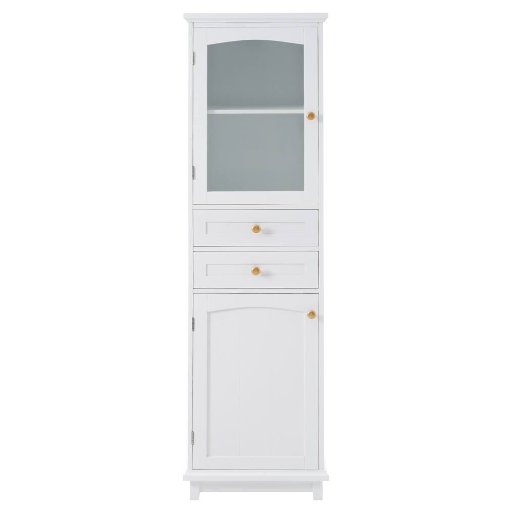 Tall Bathroom Storage Cabinet with Glass Doors Free Standing Cabinet with Two Drawers
