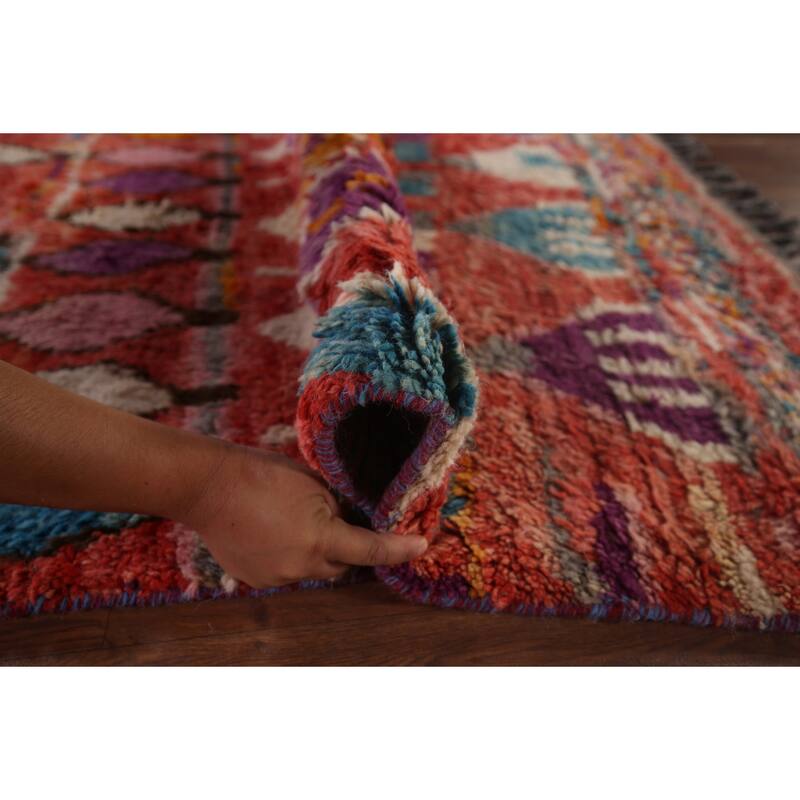 All-Over Geometric Plush Moroccan Area Rug Hand-Knotted Wool Carpet - 6'1"x 10'2"