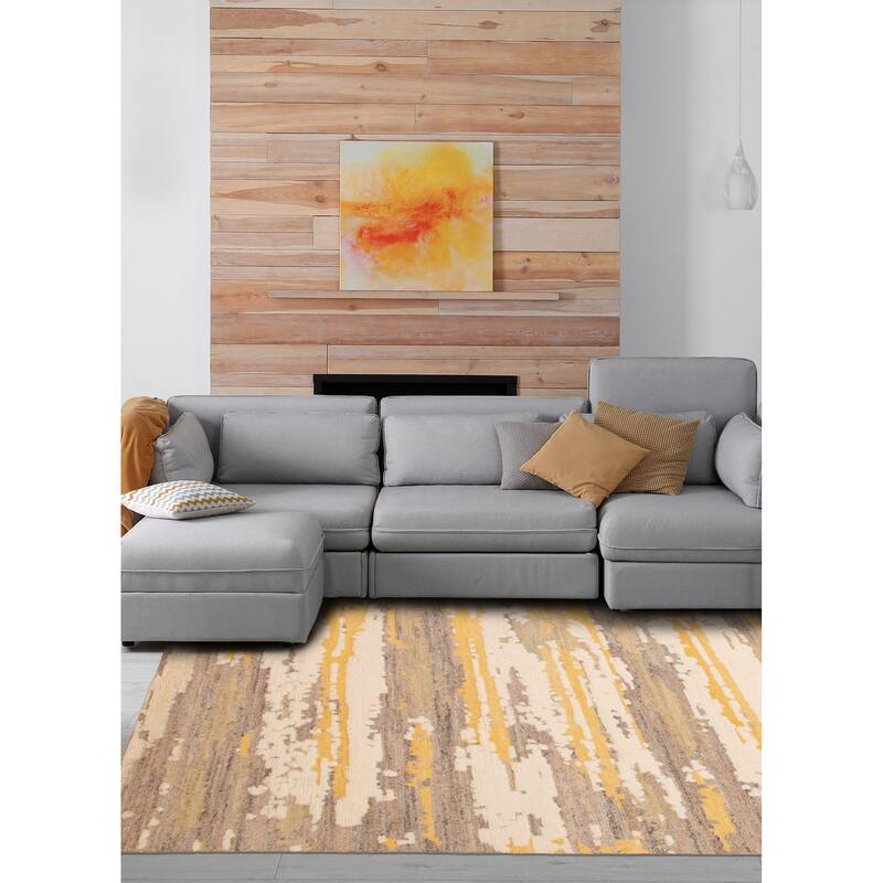 ECARPETGALLERY Hand-knotted Tangier Taupe Wool Rug - 7'11 x 10'0