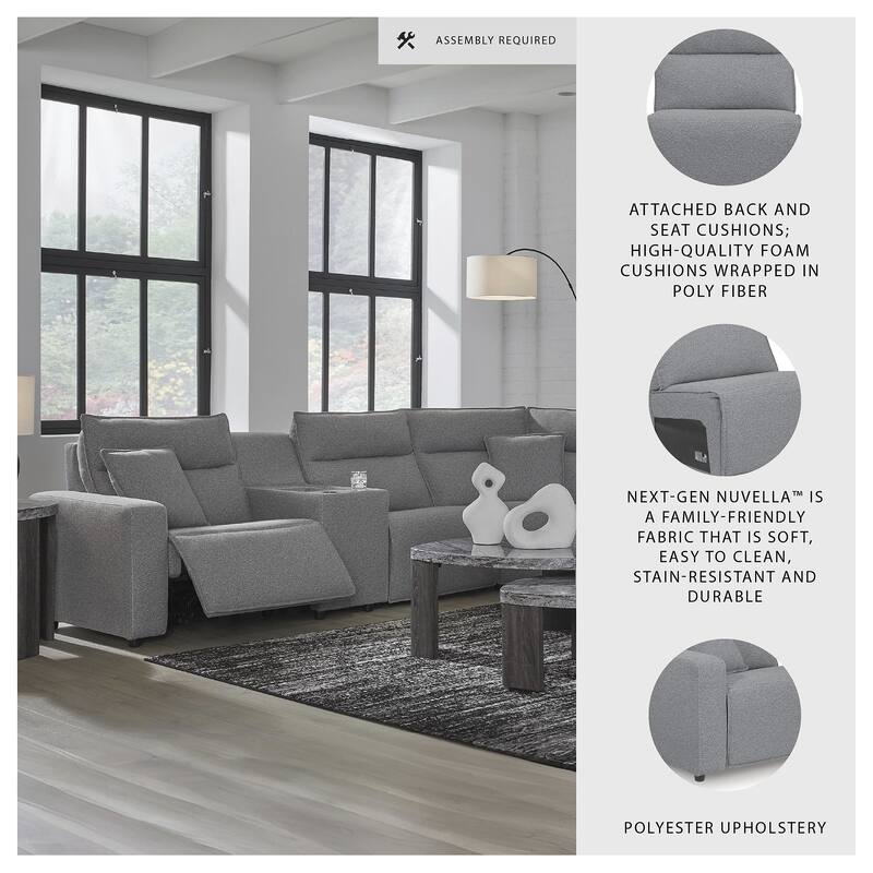 Signature Design by Ashley Modmax Gray 6-Piece Reclining Sectional with Storage Console - 143" W x 125" D x 41" H