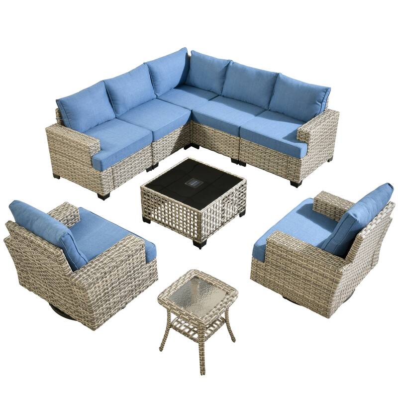 HOOOWOOO 9-piece Patio Wicker Sofa Swivel Chair Sectional Set