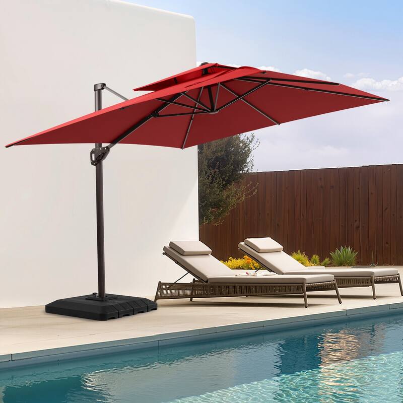 11 × 9 ft Outdoor Patio Offset Cantilever Dual Top Umbrella with 4-Piece Fillable Weighted Base