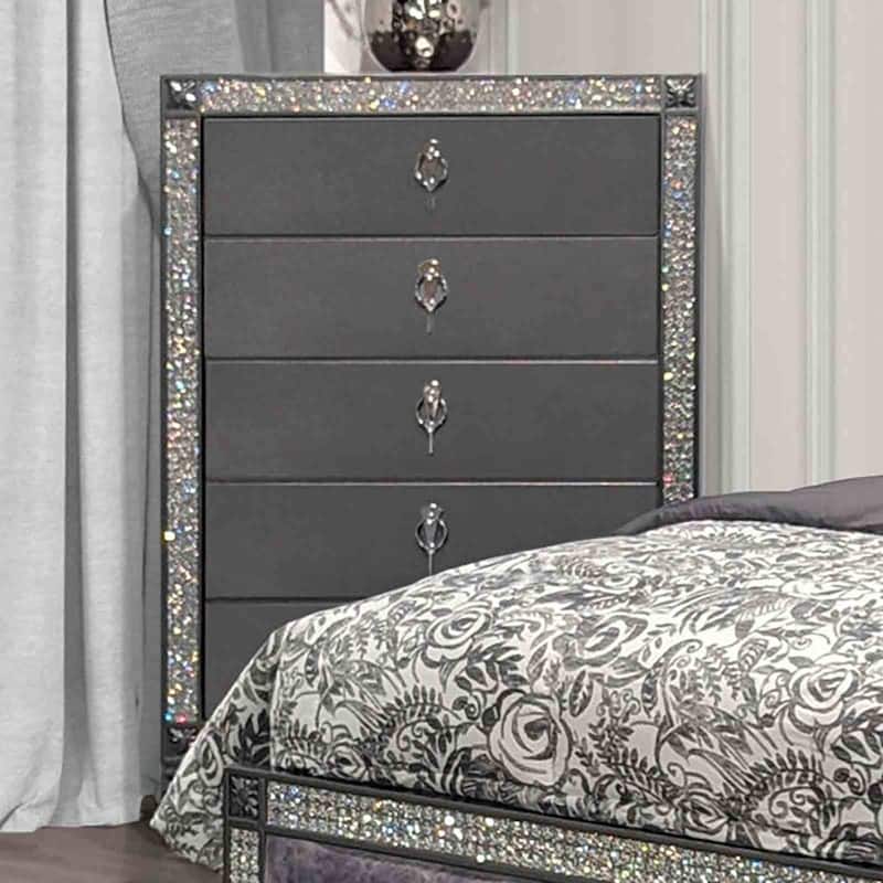 Gray Glam Bedroom Set with Crystal Trim