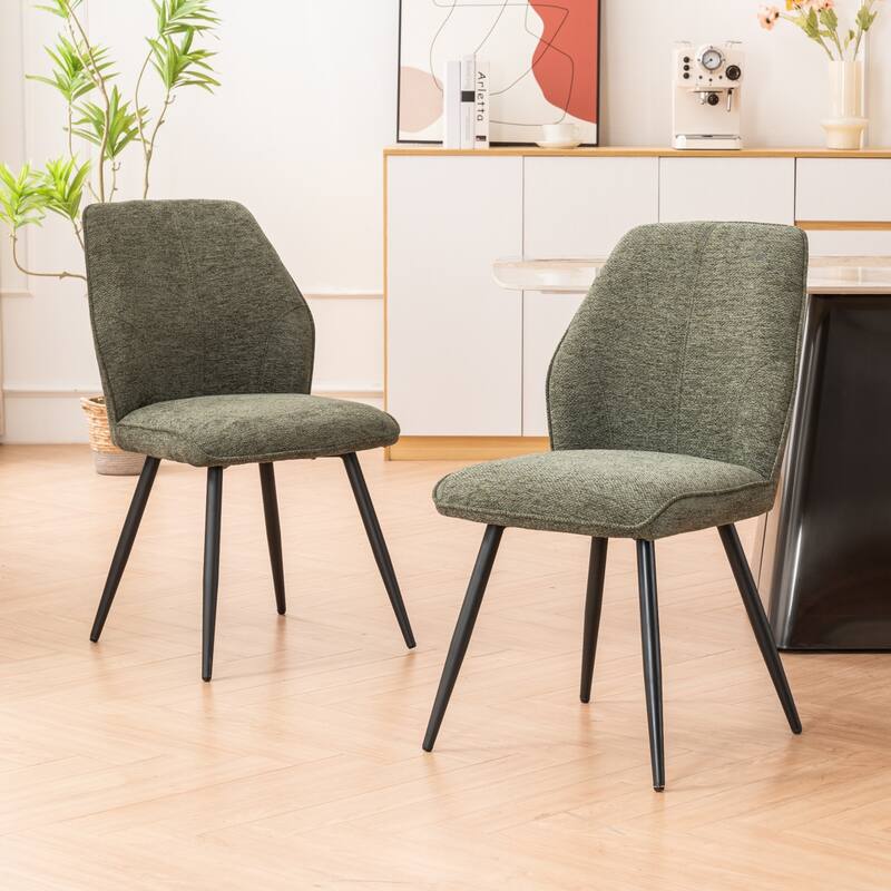 Set of 2 Modern Dining Chairs, Armless Upholstered Side Chairs - Dark Green