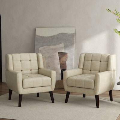 Tufted Wingback Accent Chairs Linen/Faux Leather/Velvet Armchairs Set of 2