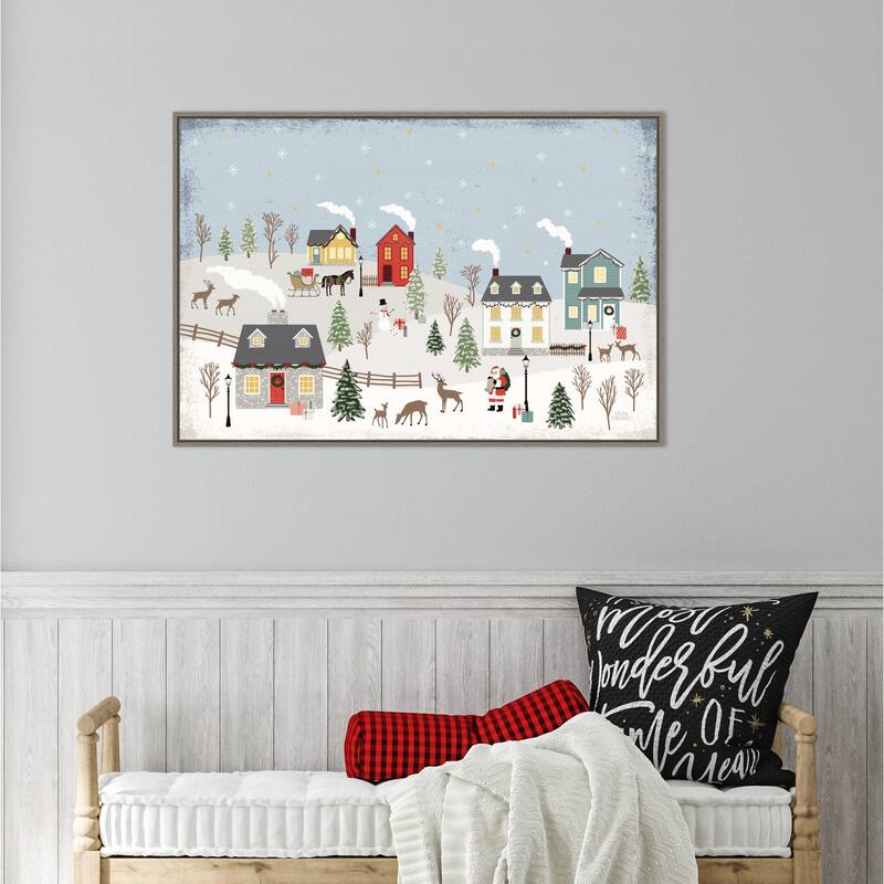 Christmas Village II Day by Laura Marshall Framed Canvas Wall Art