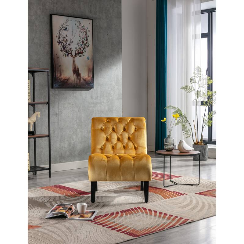 Modern velvet armless lounge chair with upholstered fabric solid wood legs for bedroom, living room, office - Yellow
