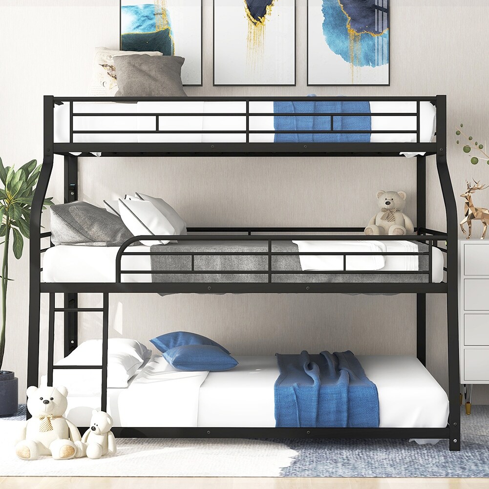 Triple Bunk Bed with Long and Short Ladder and Full Length