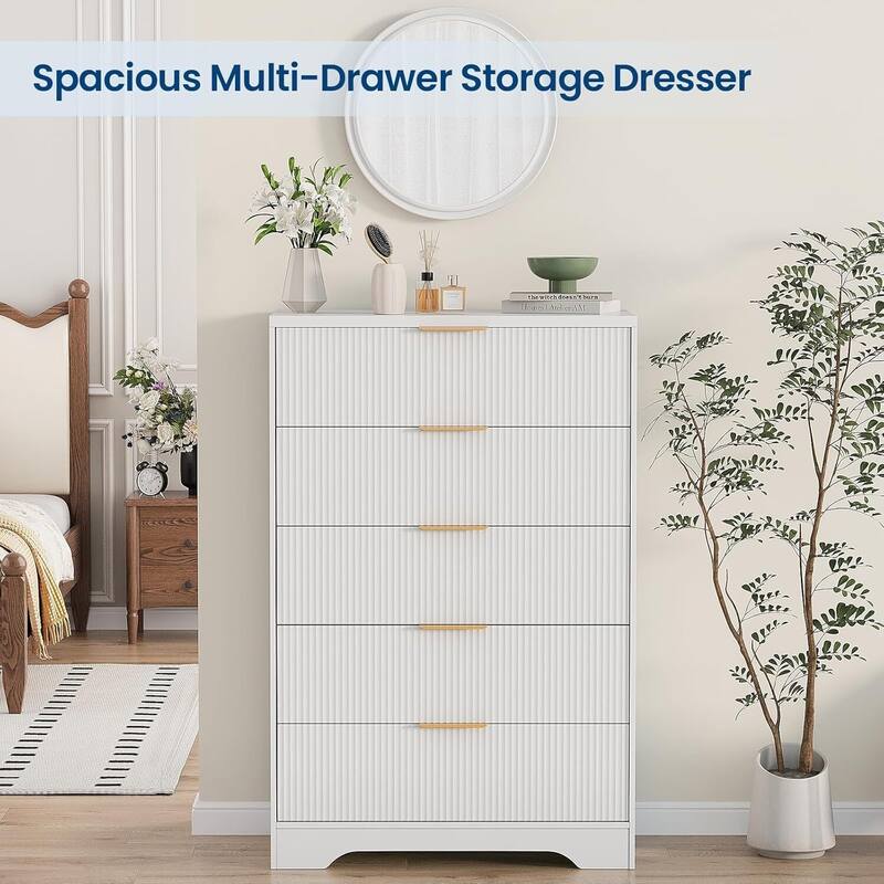 5 Drawers Fluted Dresser Storage Organizer for Bedroom, Living Room, Hallway