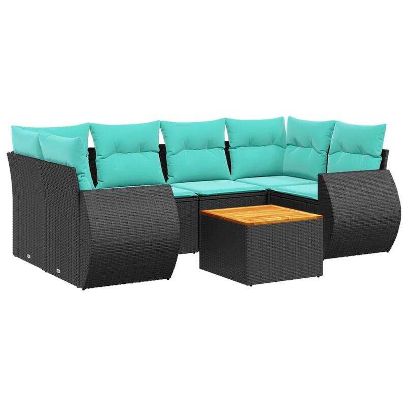 vidaXL 7 Piece Patio Sofa Set with Cushions Black Poly Rattan - 24.4" x 24.4" x 27.2"