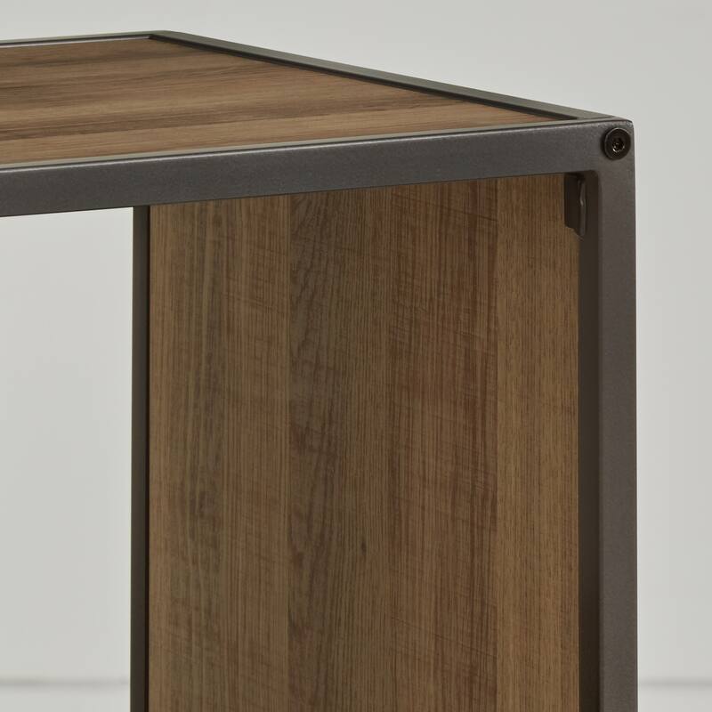 Shelby Natural Finish TV Stand with Silver Gray Metal Frame by iNSPIRE Q Modern