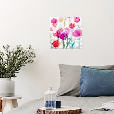 Wynwood Studio Canvas Floral and Botanical Lolas Garden Bright Square Red and Magenta Tropical Wall Art Canvas Print