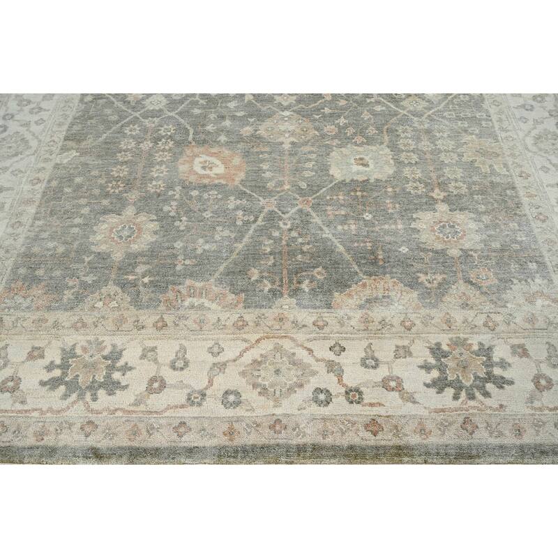 Gray Hand Knotted Turkish Oushak Wool Traditional Oriental Area Rug - 7' 10'' x 9' 9''