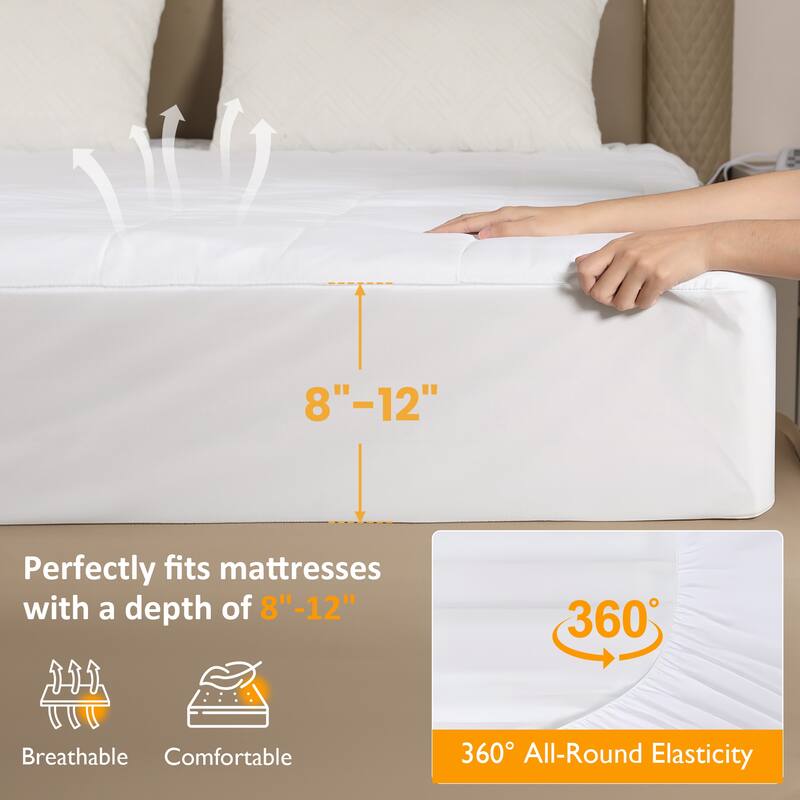 Queen Size Bed Mattress Pad with Dual Controller - White