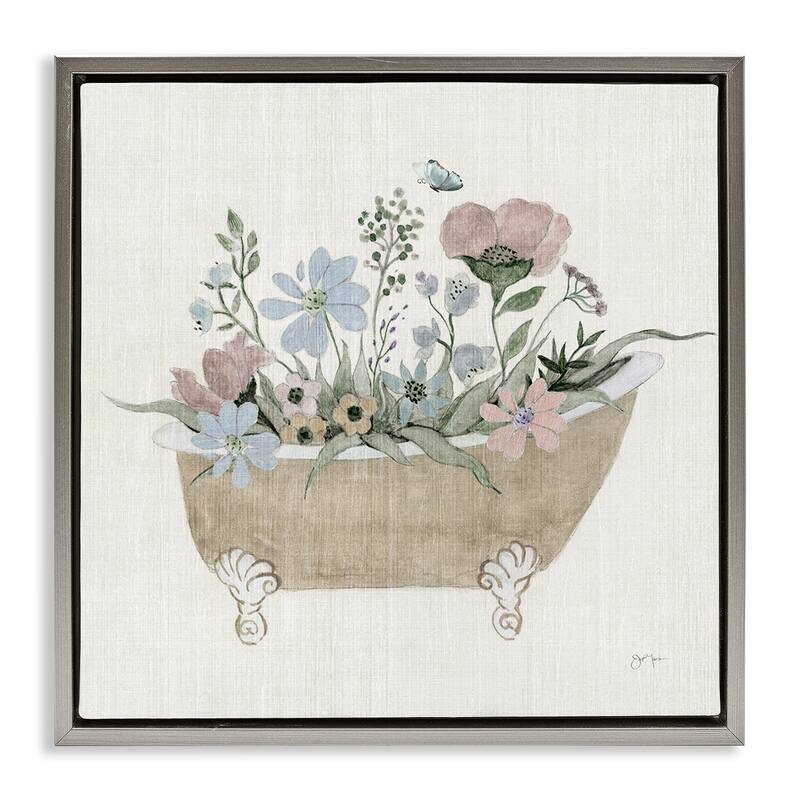 Stupell Rustic Botanicals in Tub Framed Floater Canvas Wall Art Design By Janet Tava - 18 x 18 - Grey