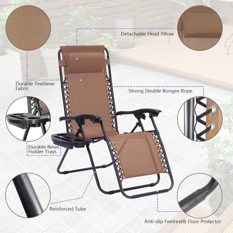 Set Of 2 Zero Gravity Chair, Patio Folding Lawn Outdoor Lounge Camp Reclining Lounge Chair for Poolside Backyard and Beach