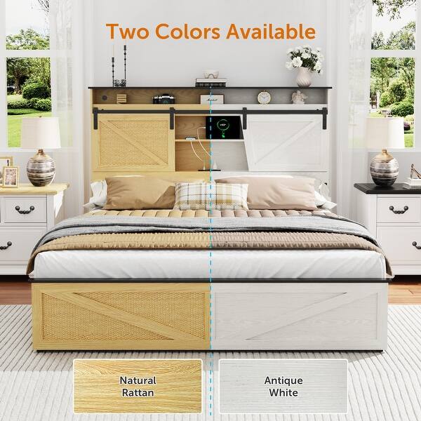 Farmhouse Bed Frame with Storage Headboard and Drawers - Bed Bath ...