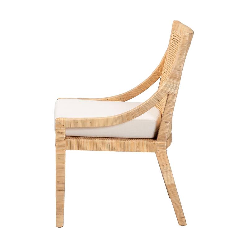 Alexis Natural Rattan Dining Chair - Handcrafted Wingback Accent Chair with Woven Back and Removable Seat Cushion, Boho Seating